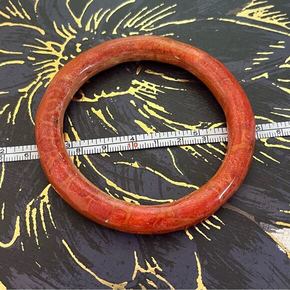 Vintage Genuine Apple Coral Polished Gemstone Bangle Bracelet Beautiful B1 - Picture 9 of 9